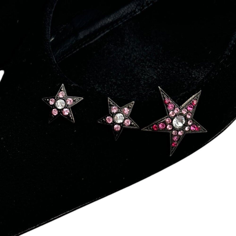 Lindsay Perry Suede Kitten Heels With Pink Rhinestone Stars Women's 36 1/2 US 6 - Picture 2 of 7